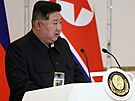 Severokorejský vdce Kim ong-un se úastní tiskové konference po jednání v...