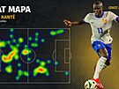 Heat mapa N�Gola Kantého v zápase s Rakouskem