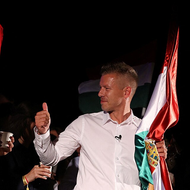 Volby do EP v Ma�arsku vyhr�l vl�dn� Fidesz, ale opozice pos�lila. Na sn�mku jej� l�dr P�ter Magyar (10. �ervna 2024)