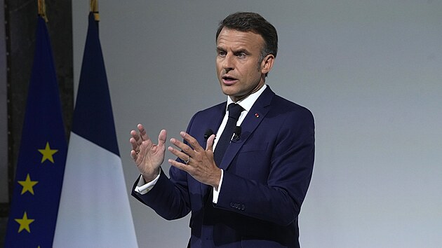 Emmanuel Macron na tiskov konferenci vysvtlil dvody vyhlen pedasnch legislativnch voleb. (12. ervna 2024)