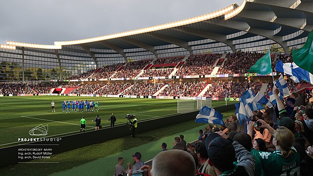 Architekti PROJEKTSTUDIA David Kotek a Rudolf Mller navrhli ovovac studii na kapacitu stadionu na Bazalech. Nov fotbalov stnek by ml pojmout 15 tisc divk.