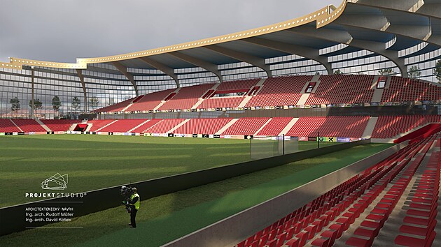 Architekti PROJEKTSTUDIA David Kotek a Rudolf Mller navrhli ovovac studii na kapacitu stadionu na Bazalech. Nov fotbalov stnek by ml pojmout 15 tisc divk.