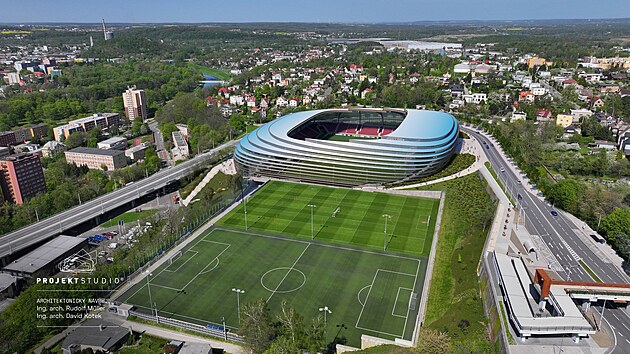 Architekti PROJEKTSTUDIA David Kotek a Rudolf Mller navrhli ovovac studii na kapacitu stadionu na Bazalech. Nov fotbalov stnek by ml pojmout 15 tisc divk.