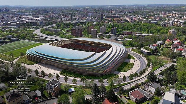 Architekti PROJEKTSTUDIA David Kotek a Rudolf Mller navrhli ovovac studii na kapacitu stadionu na Bazalech. Nov fotbalov stnek by ml pojmout 15 tisc divk.