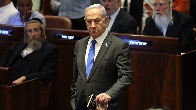 Izraelský premiér Benjamin Netanjahu v Knessetu (9. června 2024)