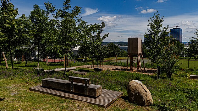 Park pod hvzdami na brnnsk Krav hoe je pln devnch prvk a ovocnch strom i ke.