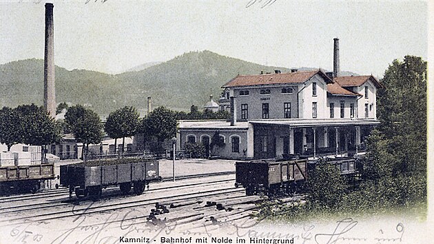 Stanice �esk� Kamenice na dobov� pohlednici