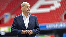 Olaf Scholz v Allianz Aren� v Mnichov� (3. �ervna 2024)
