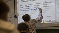 D�ti se u�í podm�t a p�ísudek. Práv� dostaly za úkol opsat v�ty ze zadání tak,...