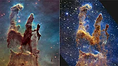 Porovnání snímk� Pilí�� stvo�ení. Vlevo fotografie z Hubbleova teleskopu,...