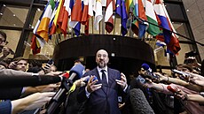 P�edseda Evropské rady Charles Michel hovo�í s médii na záv�r summitu EU v...