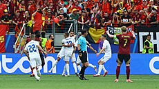 Slovák Ivan Schranz se raduje ze svého gólu do sít Belgie.