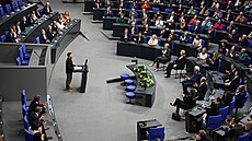 Ukrajinský prezident Volodymyr Zelenskyj v nmeckém parlamentu (11. ervna 2024)