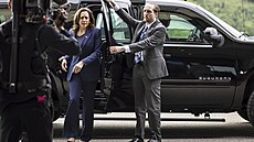 Americká viceprezidentka Kamala Harrisová přijíždí do letoviska Buergenstock...