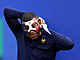 Francouzský fotbalista Kylian Mbappé s jeho novou ochrannou maskou.