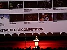 Moderátor Marek Eben zahajuje 58. roník Mezinárodního filmového festivalu v...