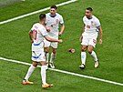 etí fotbalisté se radují z vyrovnávajícího gólu v utkání s Gruzií.