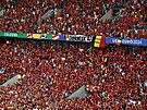 Zaplnný stadion ped utkáním mezi Belgií a Rumunskem.