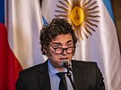 Argentinský prezident Javier Milei hovoí pi návtv Prahy. (24. ervna 2024)