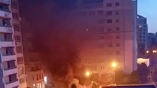 Ukrajinsk� �der na rusk� m�sto Belgorod, kter� se nach�z� v bl�zkosti Ukrajiny. (15. �ervna 2024)