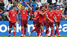 Hrái výcarska se radují z druhé branky proti Itálii.
