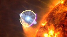 Bílý trpaslík v hvězdě V407 Cygniv souhvězdí labutě na ilustraci, která...