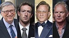 Bill Gates, Mark Zuckerberg, Daniel Craig a Sting