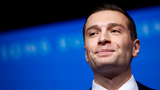 Francouzsk europoslanec a pedseda Nrodnho sdruen Jordan Bardella (9. ervna 2024)
