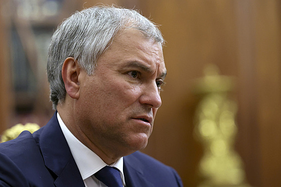 P�edseda Státní dumy, dolní komory ruského parlamentu, Vja�eslav Volodin hovo�í...