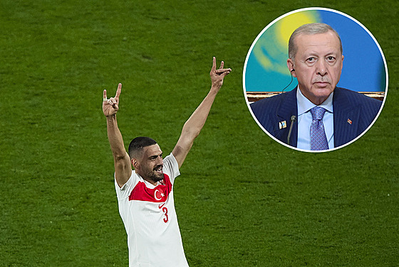Problematické gesto? Turek Merih Demiral oslavuje gól proti Rakousku v...