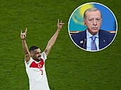 Problematické gesto? Turek Merih Demiral oslavuje gól proti Rakousku v...
