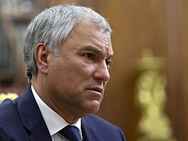 P�edseda Státní dumy, dolní komory ruského parlamentu, Vja�eslav Volodin hovo�í...