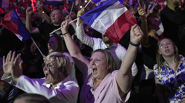 Nrodn sdruen (RN) Marine Le Penov zskalo v prvnm kole parlamentnch voleb ve Francii se svmi spojenci piblin 33 procent hlas. (30. ervna 2024)
