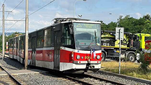 V Modanech vykolejila po technick zvad tramvaj (1. ervence 2024)