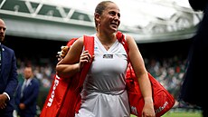 Loty�ská tenistka Jelena Ostapenková po osmifinále Wimbledonu.