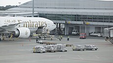 Letadlo Emirates na Leti�ti Václava Havla v Praze (3. �ervence 2024)