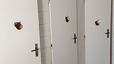 V poslední kolní den nkdo na Z Kotláská zdemoloval toalety.