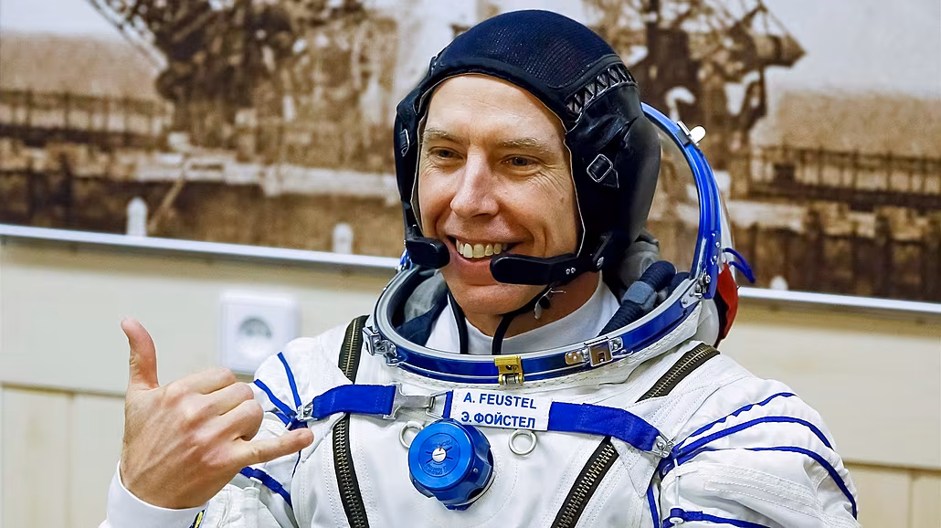 Astronaut Andrew Feustel p�ed startem na ISS 21.3.2018.