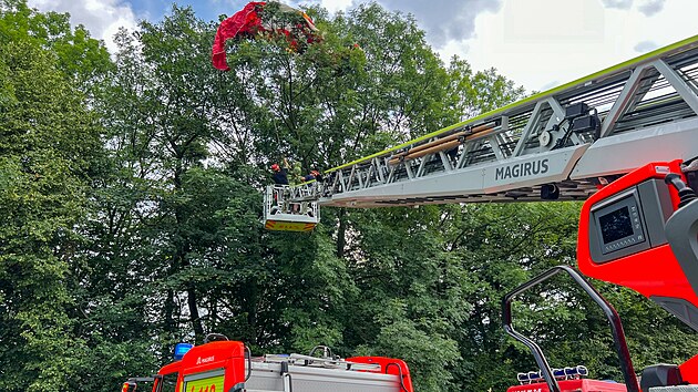 Zchrana paraglidistky z vysokho stromu v Kunicch pod Ondejnkem na Frdecko-Mstecku (13. ervence 2024)