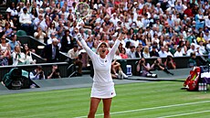 eská tenistka Barbora Krejíková se raduje z vítzství v semifinále Wimbledonu.