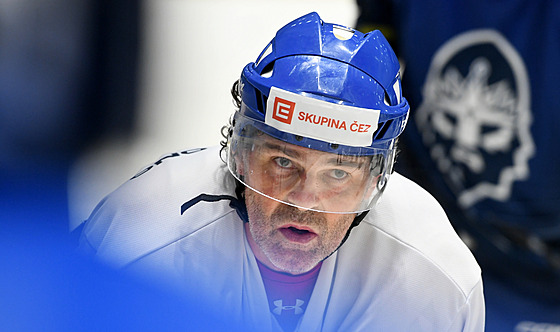 Jaromír Jágr na prvním tréninku hokejist Kladna.