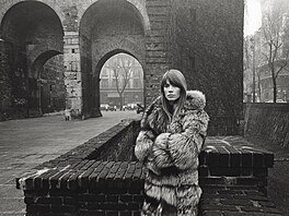 Milan, Italy: French singer and actress FRANCOISE HARDY posing in front of the...