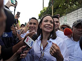 María Corina Machadová, lídryn� opozice, o�ekává výsledky prezidentských voleb...