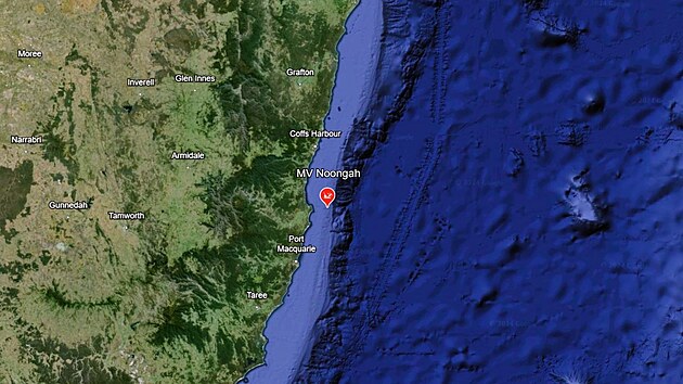 Mapa polohy vraku Noongah. (8. �ervna 2024)