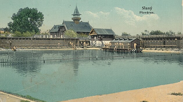 Plov�rna ve Slan�mi na historick� pohlednici z roku 1908