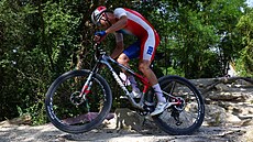 Francouzský biker Victor Koretzky v prbhu olympijského cross country.