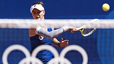 Barbora Krej�íková b�hem zápasu prvního kola olympijského turnaje.