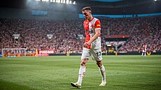 Slávistický záloník Luká Provod bhem utkání proti eským Budjovicím.