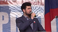 Matj Gregor na demonstraci esko proti bíd 16. dubna 2023