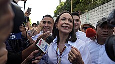 María Corina Machadová, lídryn opozice, oekává výsledky prezidentských voleb...